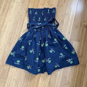 Hollister‎ Strapless Smocked Dress Large Navy Tropical Palm Tree Y2K